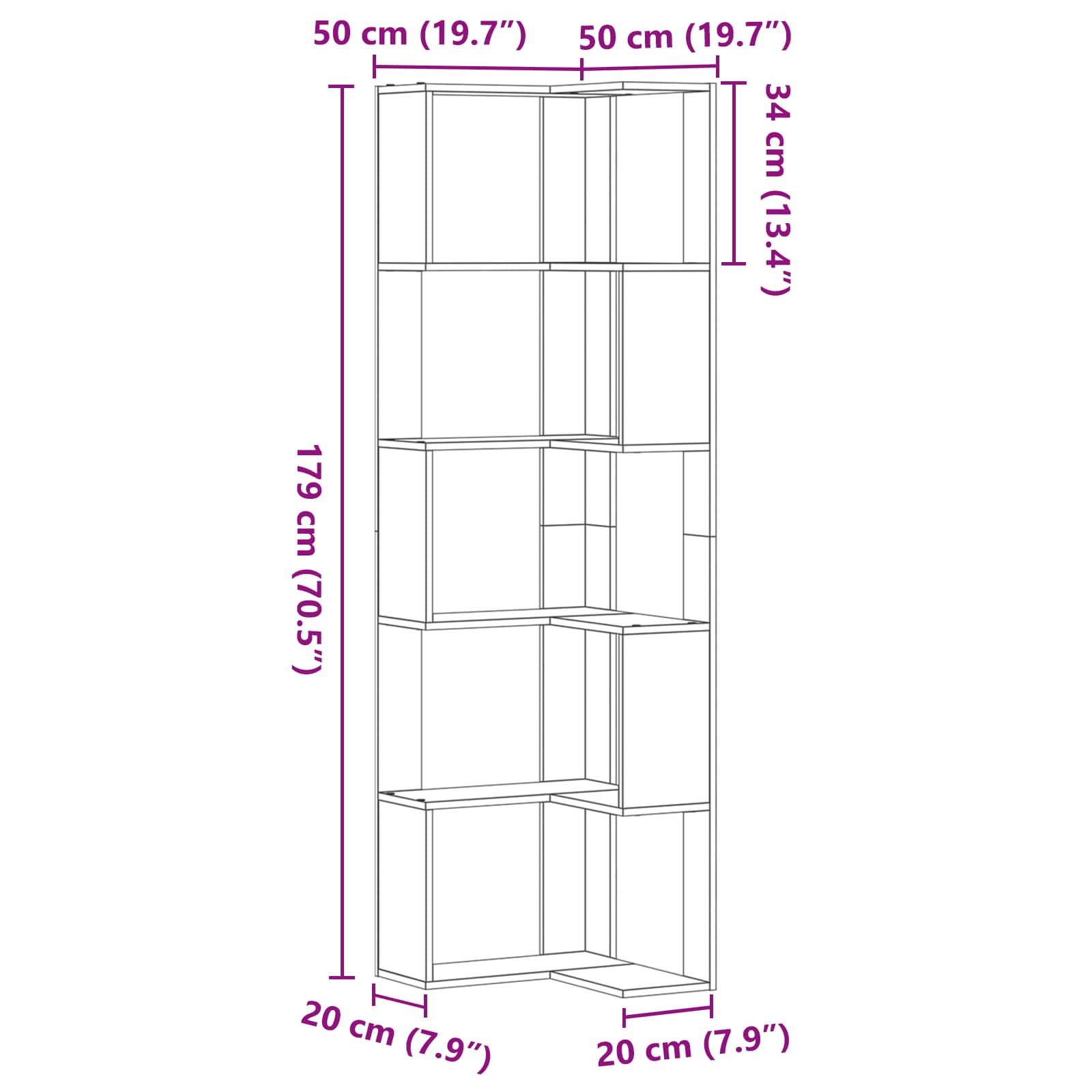 Bücherregal 5 Ebenen 50 x 50 x 179 cm Schwarz Eichen-Optik
