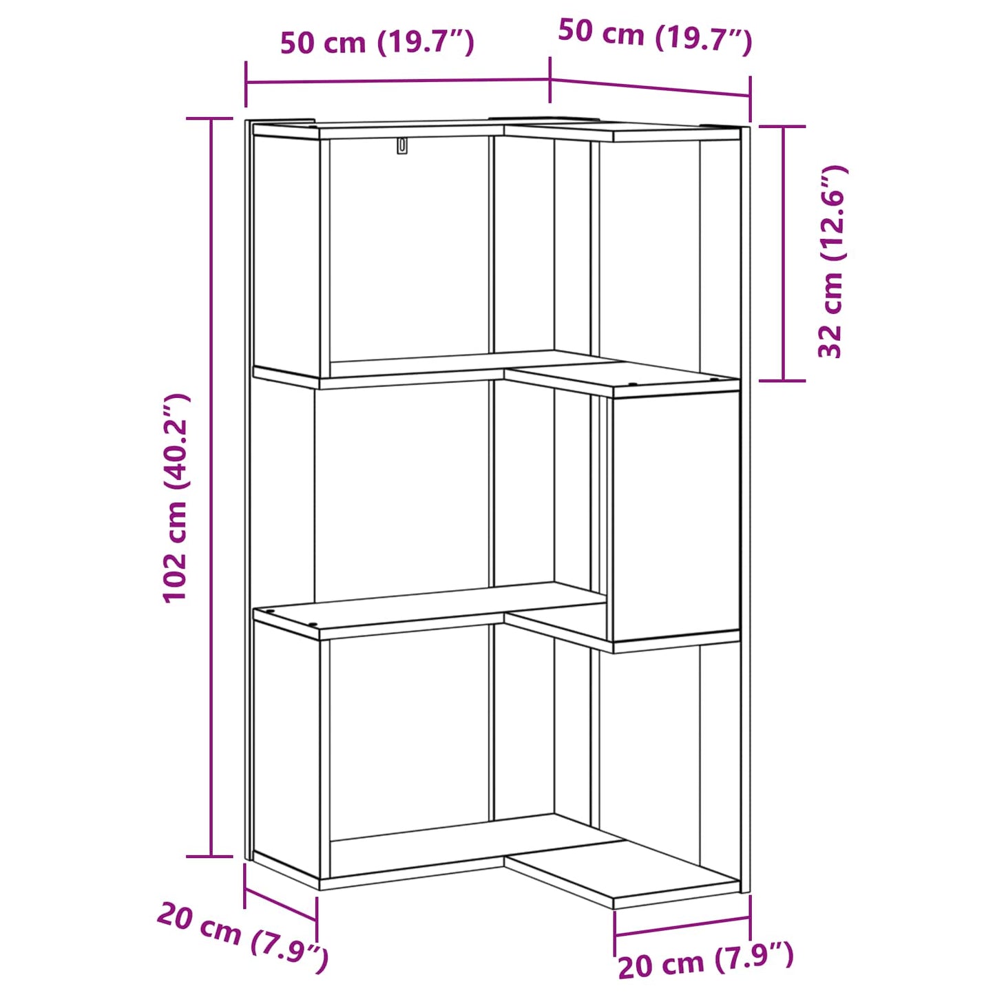 Bücherregal 3 Ebenen 50 x 50 x 102 cm Schwarz Eichen-Optik