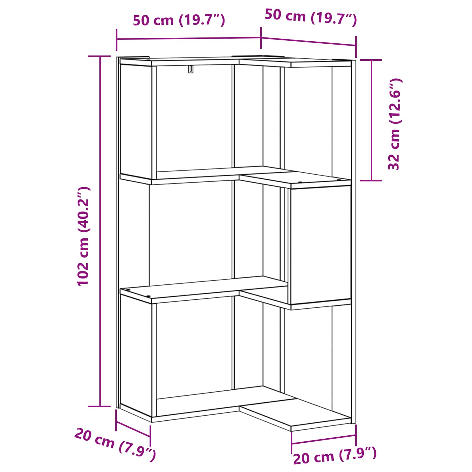 Bücherregal 3 Ebenen 50 x 50 x 102 cm Schwarz Eichen-Optik