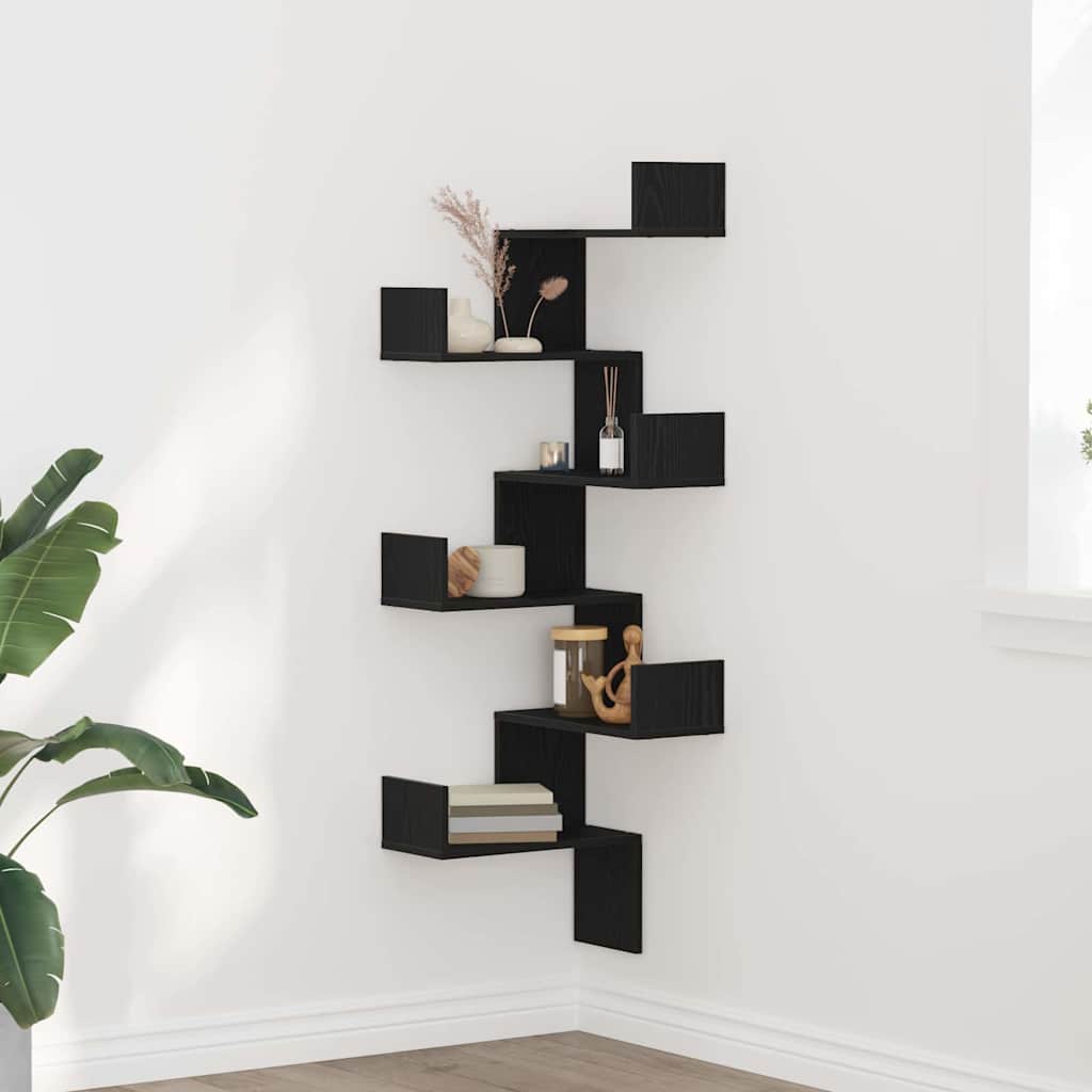 Wand-Eckregal Schwarz Eichen-Optik 45 x 45 x 147 cm