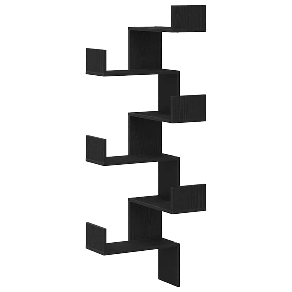 Wand-Eckregal Schwarz Eichen-Optik 45 x 45 x 147 cm