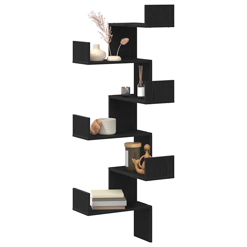 Wand-Eckregal Schwarz Eichen-Optik 45 x 45 x 147 cm