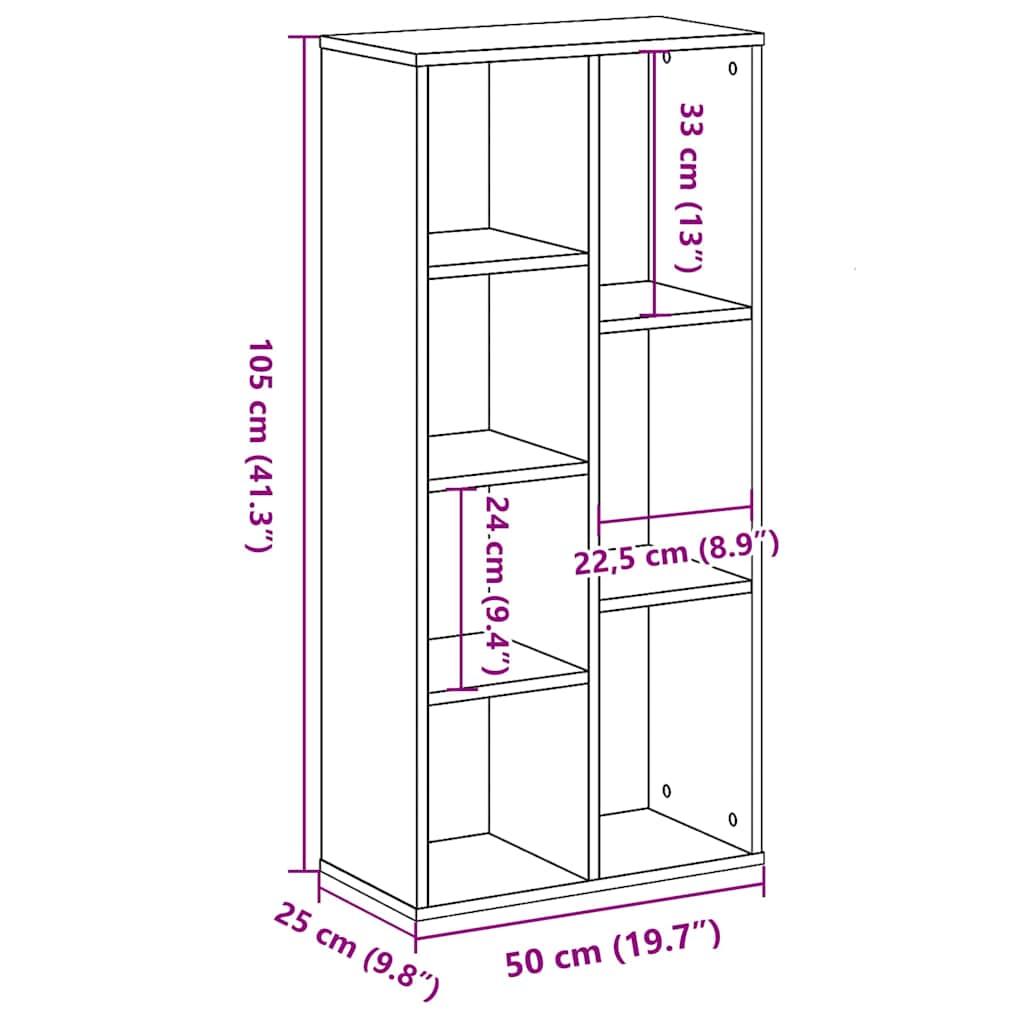 Bücherregal 7 Ebenen 50 x 25 x 102 cm Schwarz Eichen-Optik