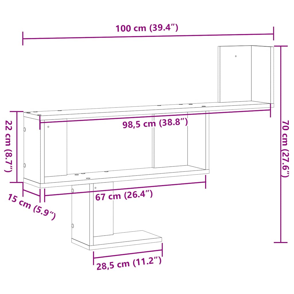Wall shelf black oak look 100x15x70 cm wood material
