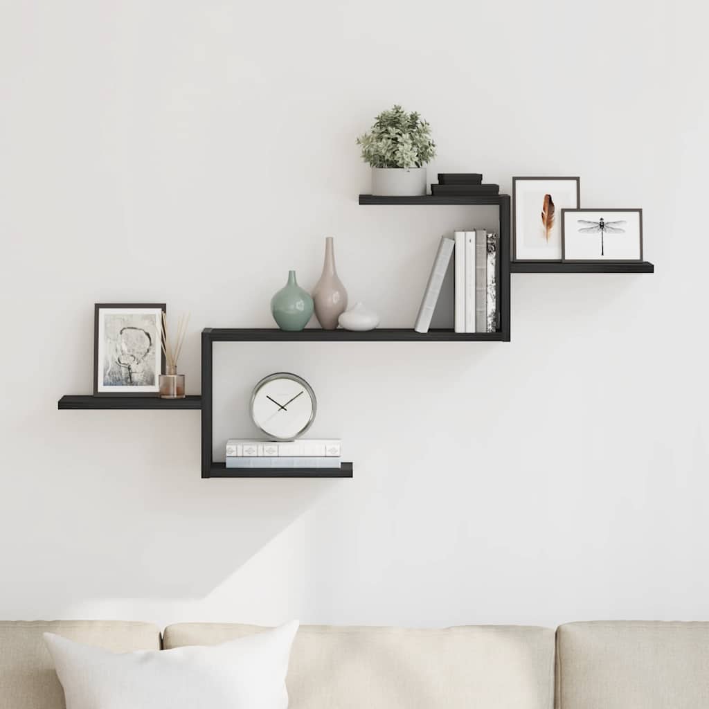 Wall shelf black oak look 104x15x49 cm wood material