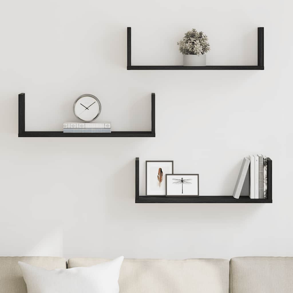 Wall shelves 3 pcs. Black oak look 58x18x18cm wood material
