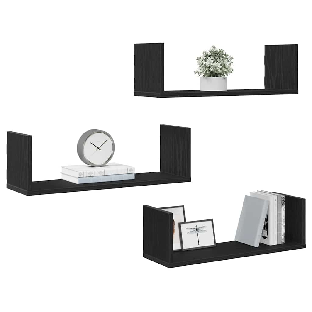 Wall shelves 3 pcs. Black oak look 58x18x18cm wood material