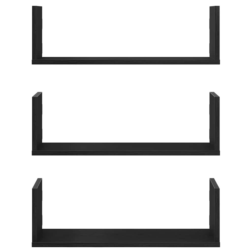Wall shelves 3 pcs. Black oak look 58x18x18cm wood material