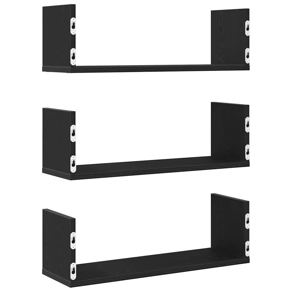 Wall shelves 3 pcs. Black oak look 58x18x18cm wood material