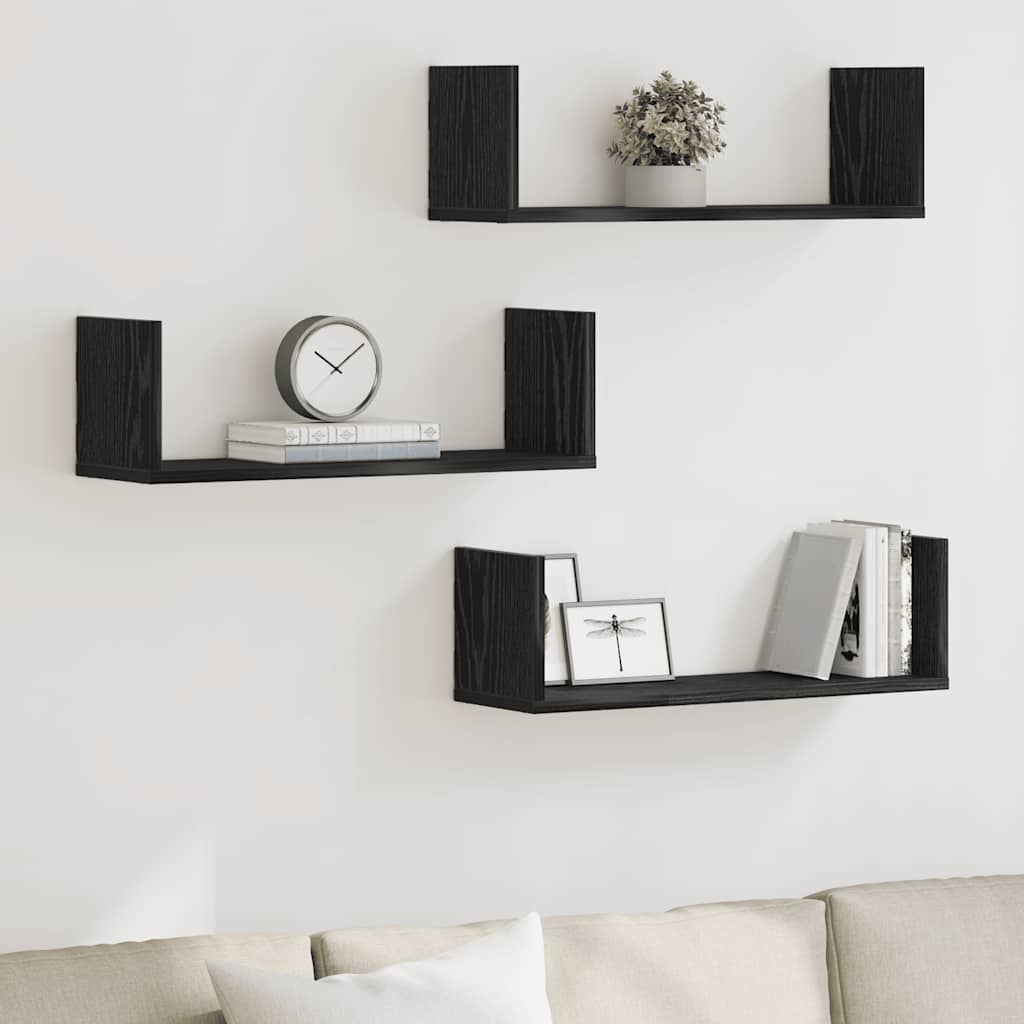 Wall shelves 3 pcs. Black oak look 58x18x18cm wood material