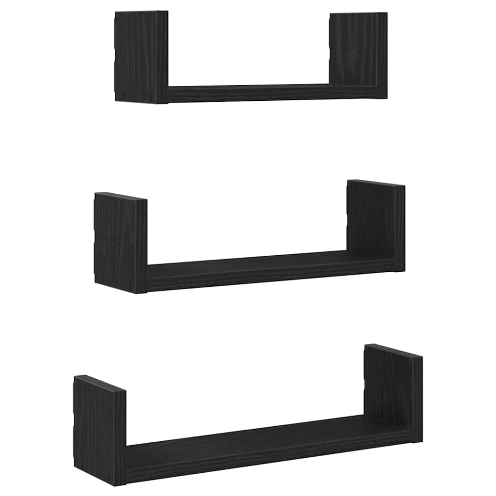 Wall shelves 3 pcs. Black oak look wood material