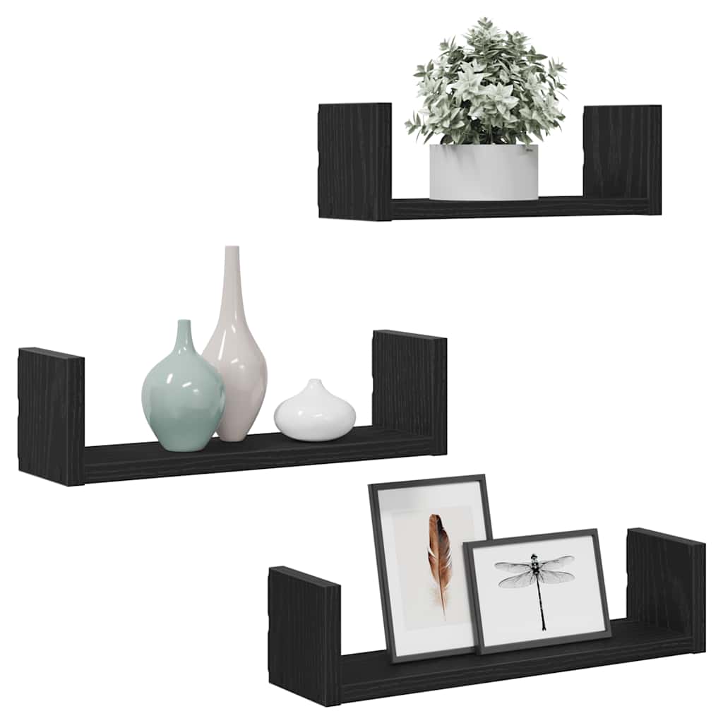 Wall shelves 3 pcs. Black oak look wood material