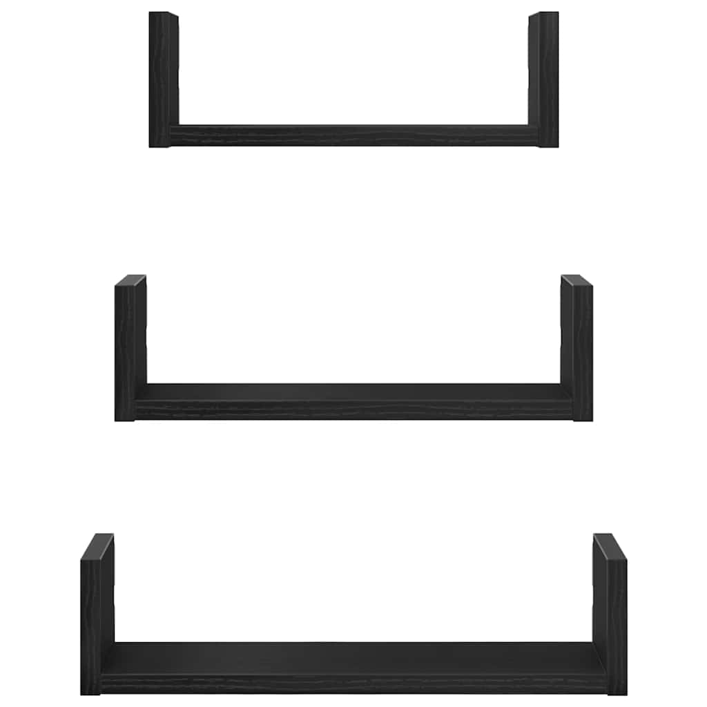 Wall shelves 3 pcs. Black oak look wood material