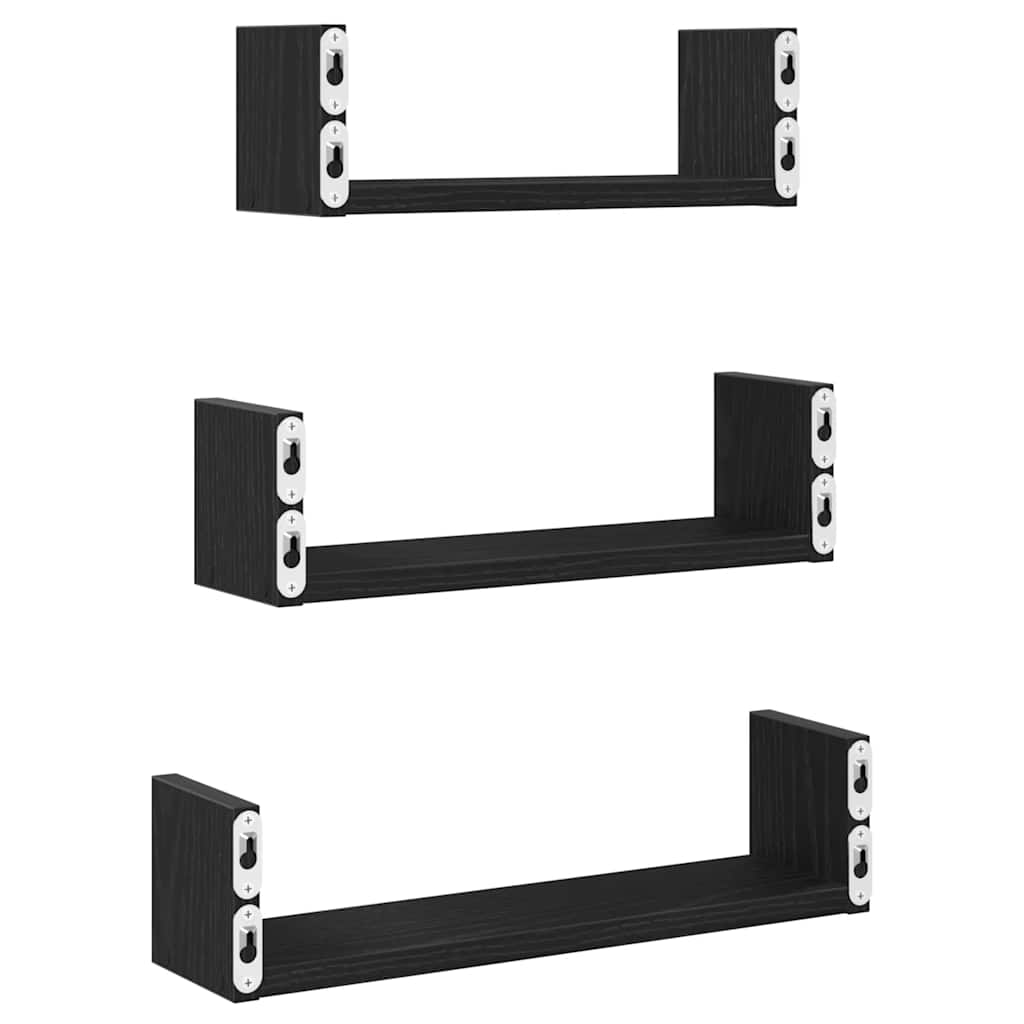 Wall shelves 3 pcs. Black oak look wood material