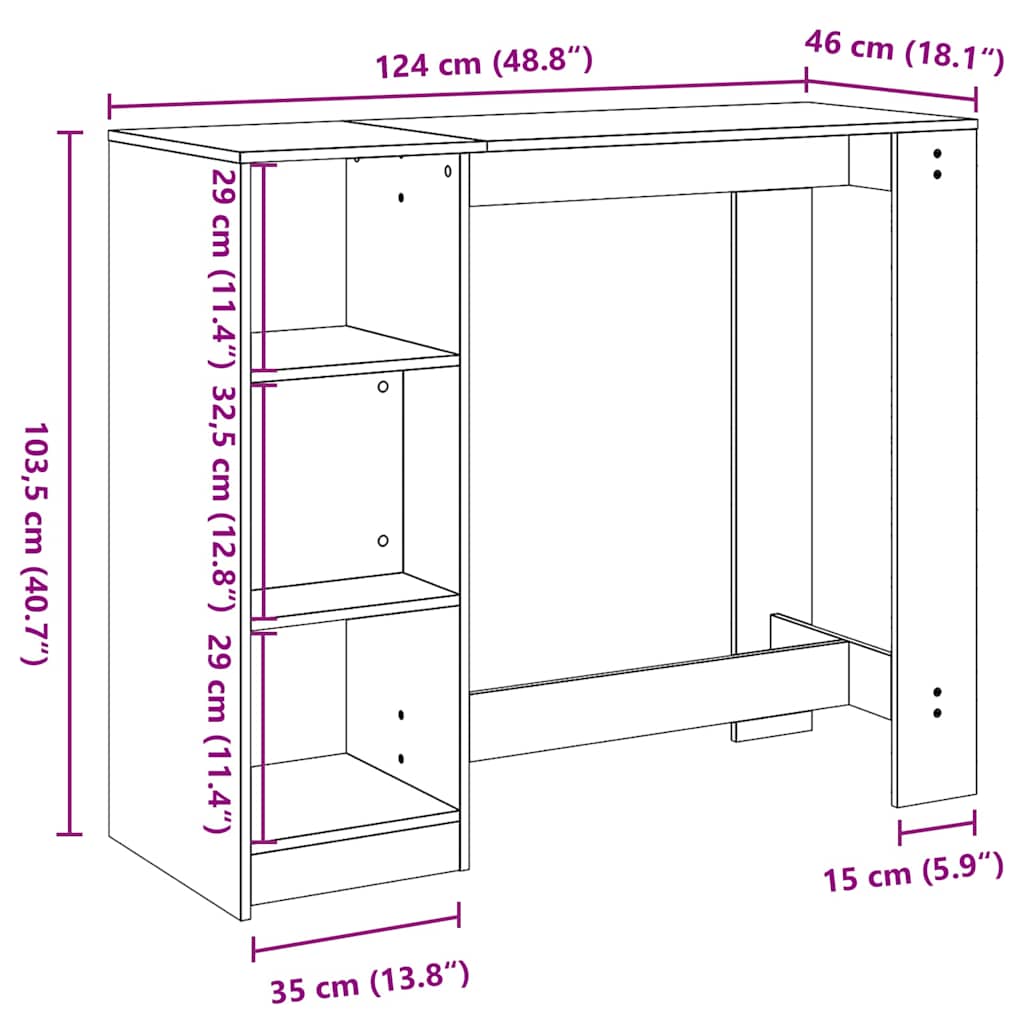 Bartisch 124 x 46 x 103.5 cm Holzwerkstoff Schwarz Eichen-Optik