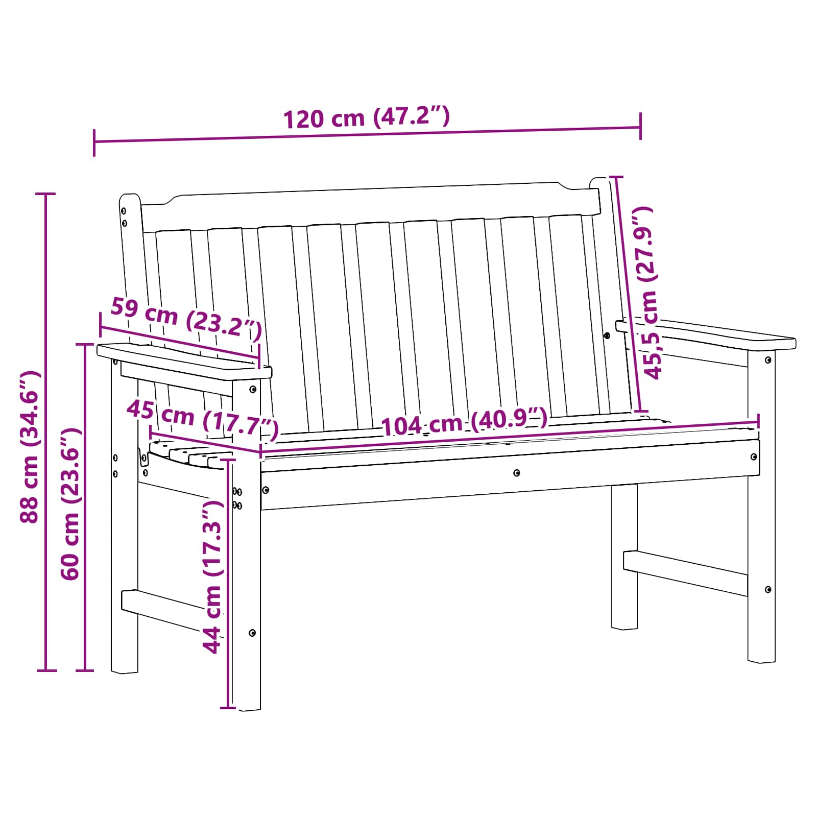 Gartenbank Weiß 120 x 59 x 88 cm HDPE