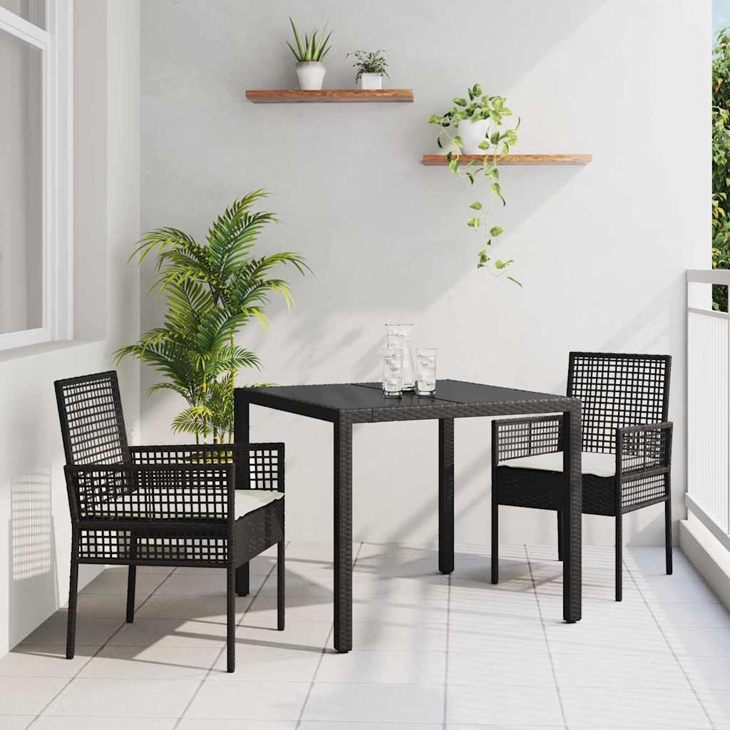 Garten Essgruppe 3 stk. Schwarz Poly-Rattan