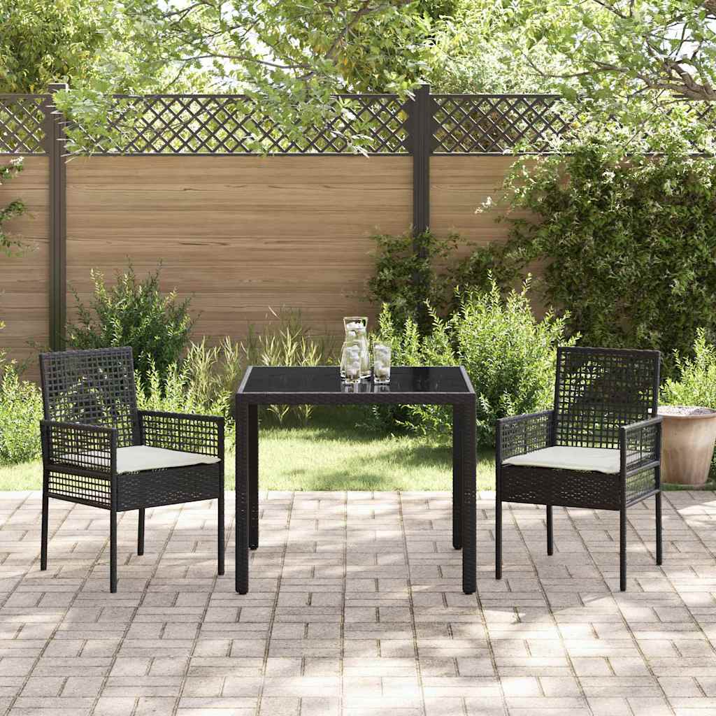 Garten Essgruppe 3 stk. Schwarz Poly-Rattan