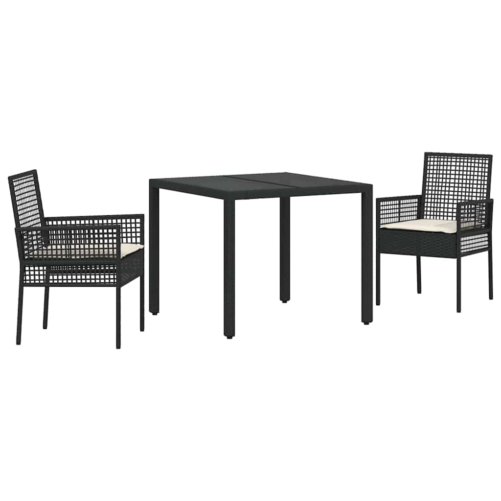 Garten Essgruppe 3 stk. Schwarz Poly-Rattan