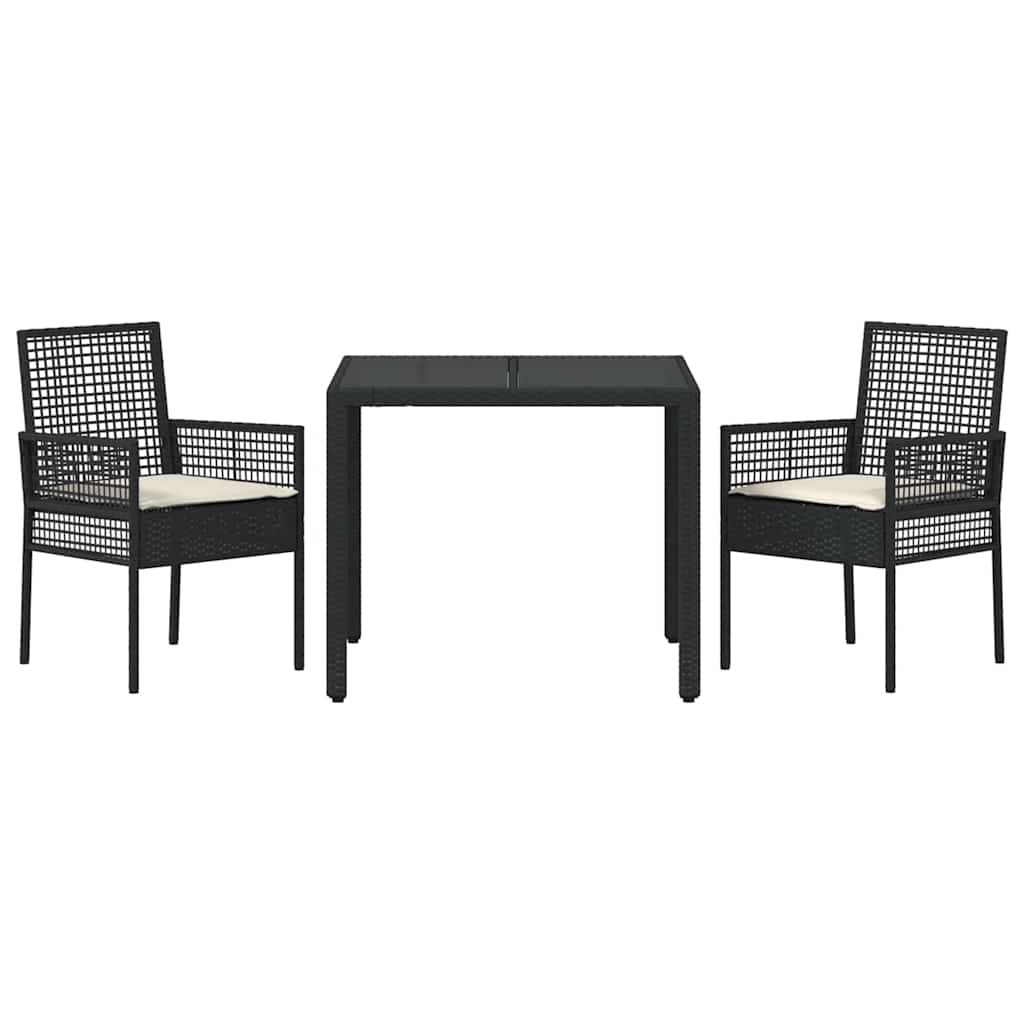 Garten Essgruppe 3 stk. Schwarz Poly-Rattan