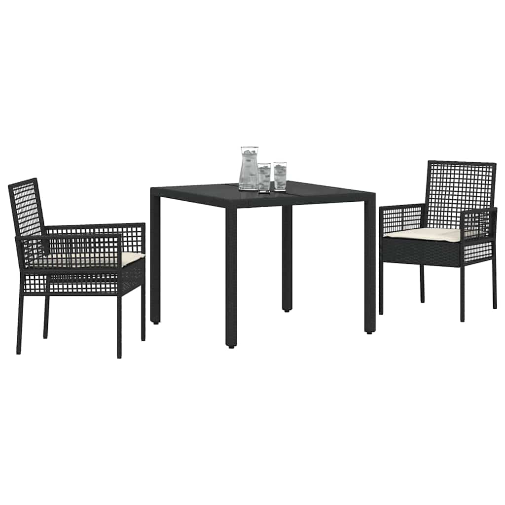 Garten Essgruppe 3 stk. Schwarz Poly-Rattan