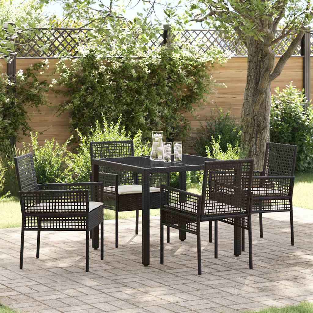 Garten Essgruppe 5 Stk. Schwarz Poly-Rattan
