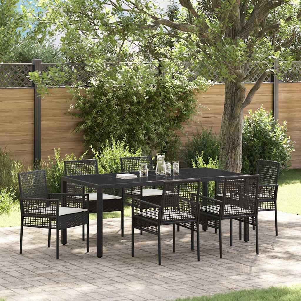 Garten Essgruppe 7 stk. Schwarz Poly-Rattan