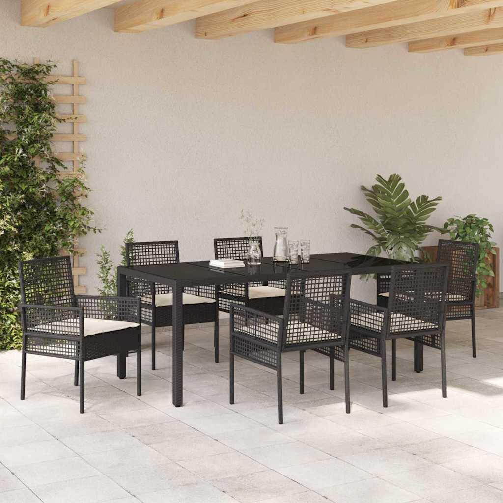 Garten Essgruppe 7 stk. Schwarz Poly-Rattan