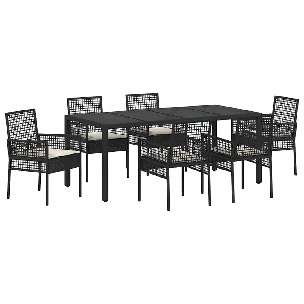 Garten Essgruppe 7 stk. Schwarz Poly-Rattan