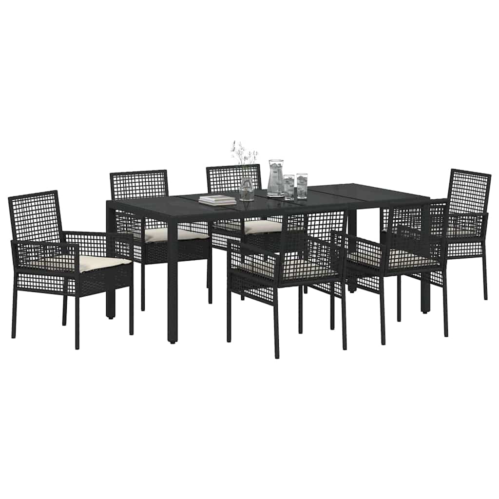 Garten Essgruppe 7 stk. Schwarz Poly-Rattan