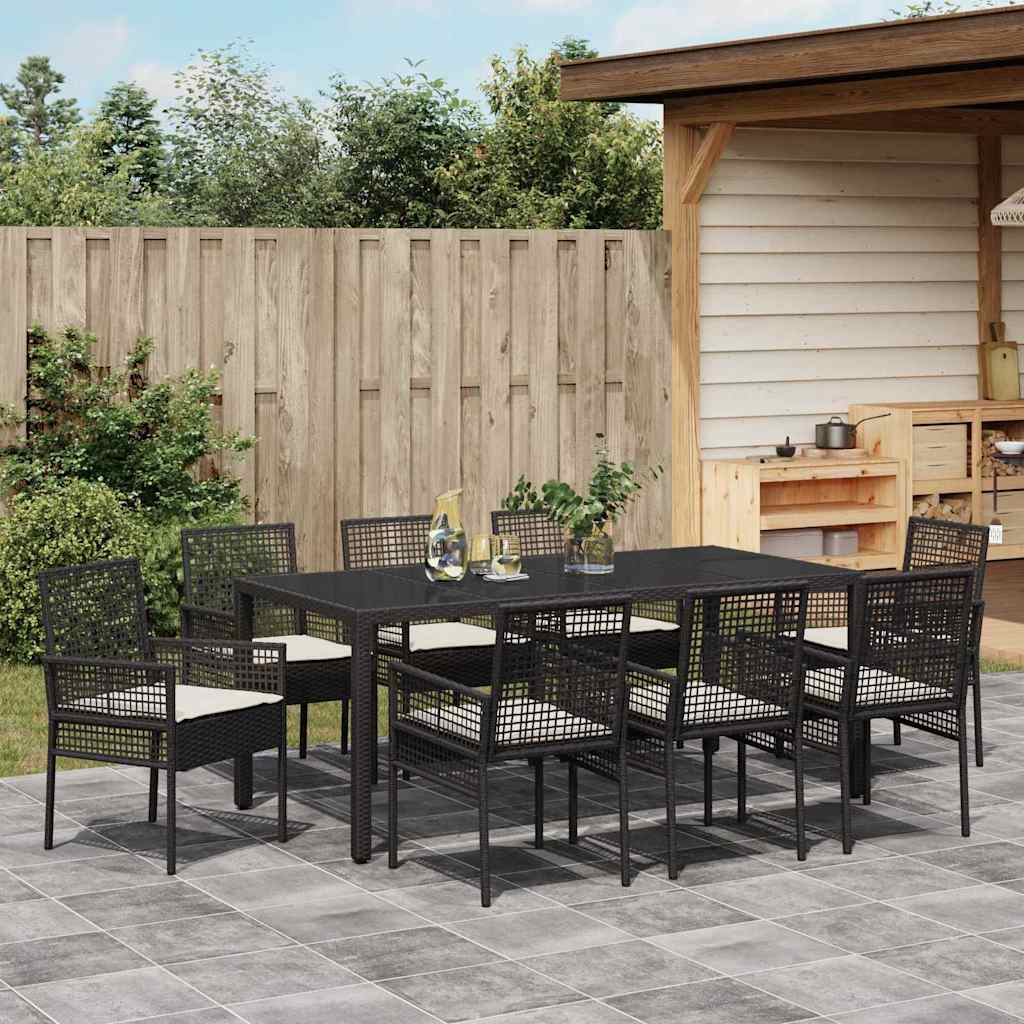 Garten Essgruppe 9 stk. Schwarz Poly-Rattan