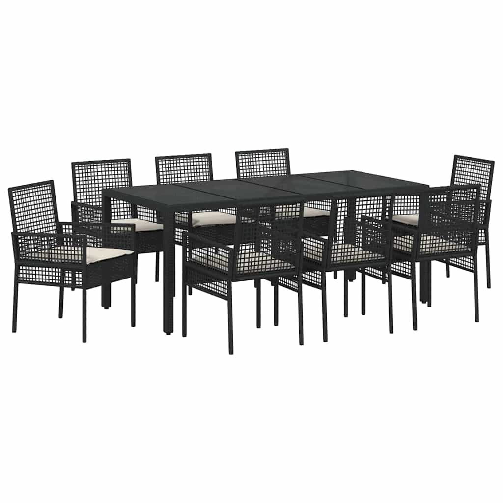 Garten Essgruppe 9 stk. Schwarz Poly-Rattan