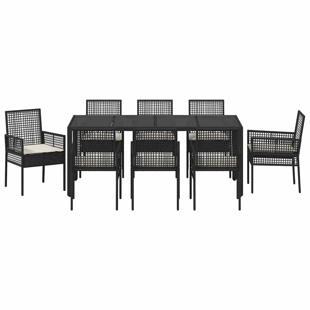 Garten Essgruppe 9 stk. Schwarz Poly-Rattan