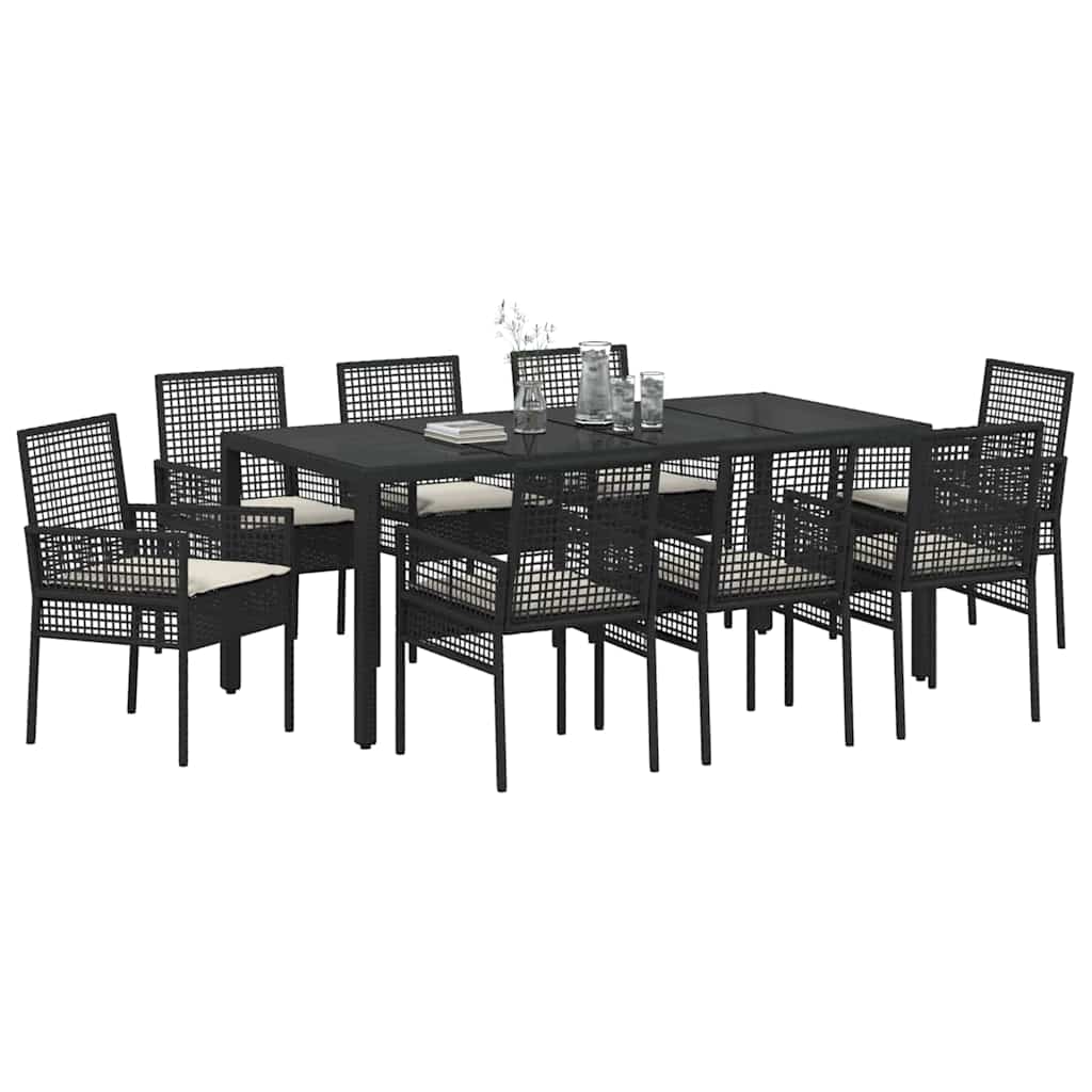 Garten Essgruppe 9 stk. Schwarz Poly-Rattan