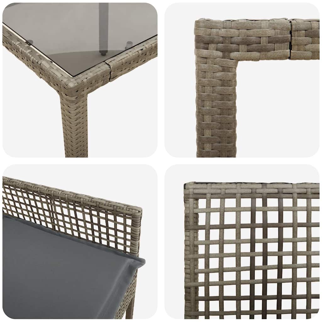 Garten Essgruppe 3 stk. Grau Poly-Rattan