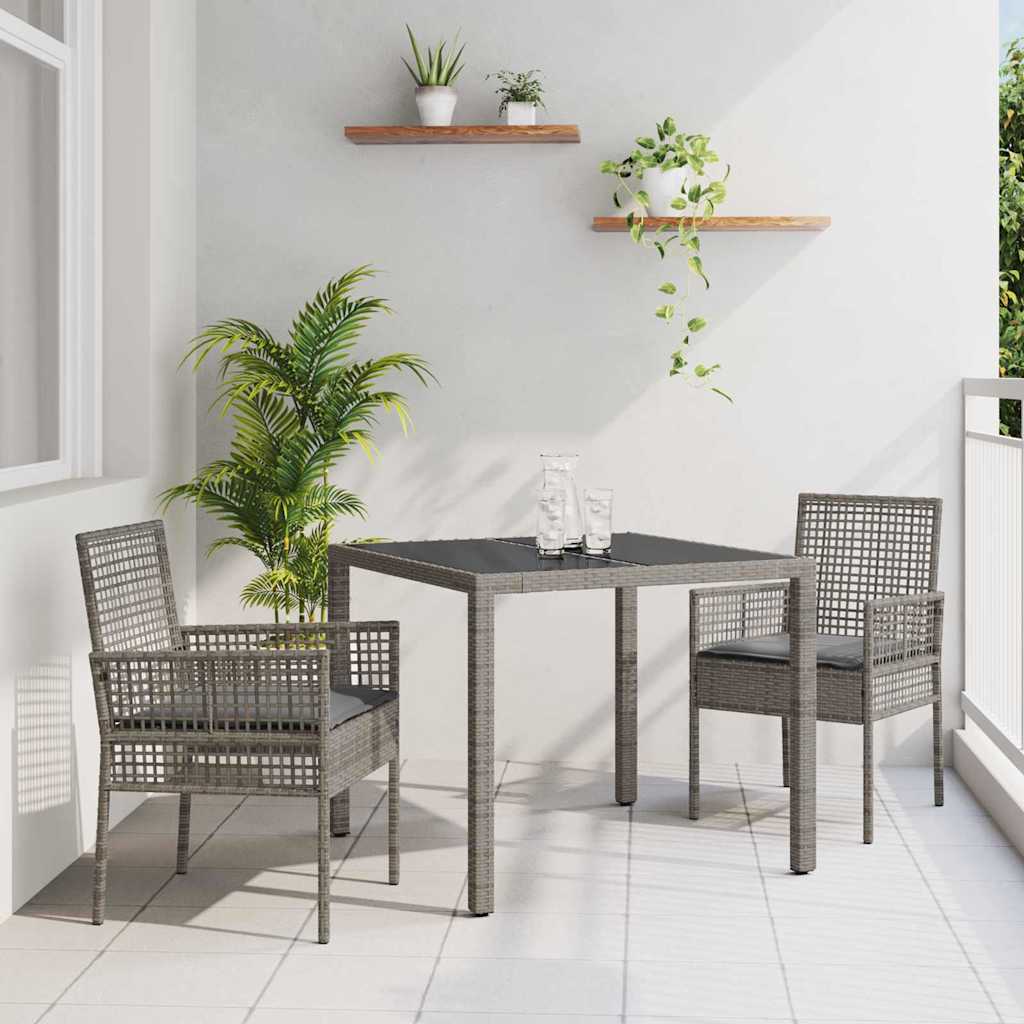 Garten Essgruppe 3 stk. Grau Poly-Rattan