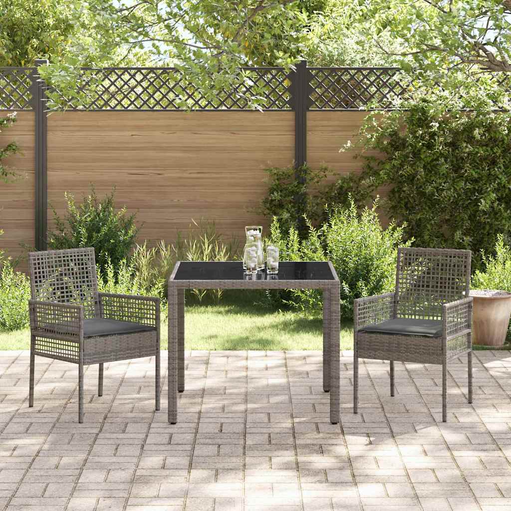 Garten Essgruppe 3 stk. Grau Poly-Rattan