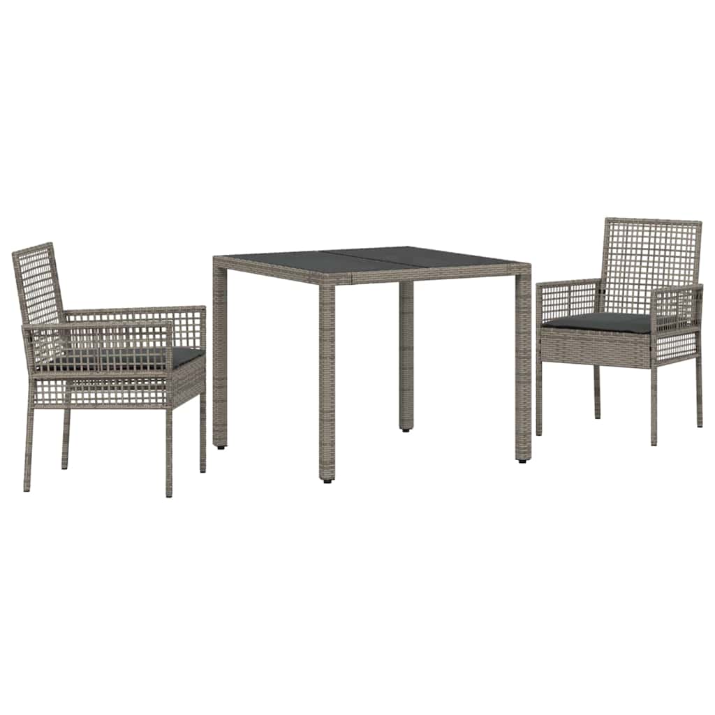 Garten Essgruppe 3 stk. Grau Poly-Rattan