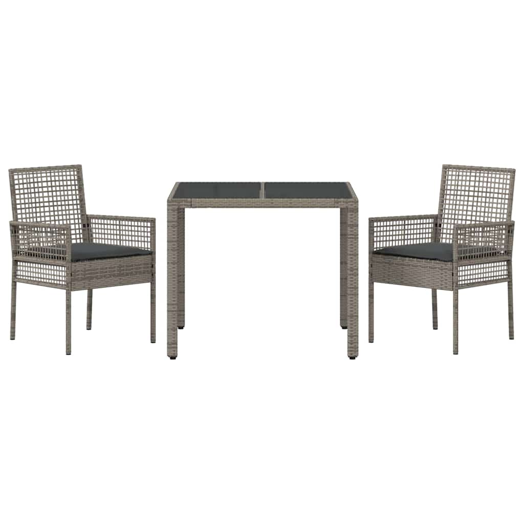 Garten Essgruppe 3 stk. Grau Poly-Rattan