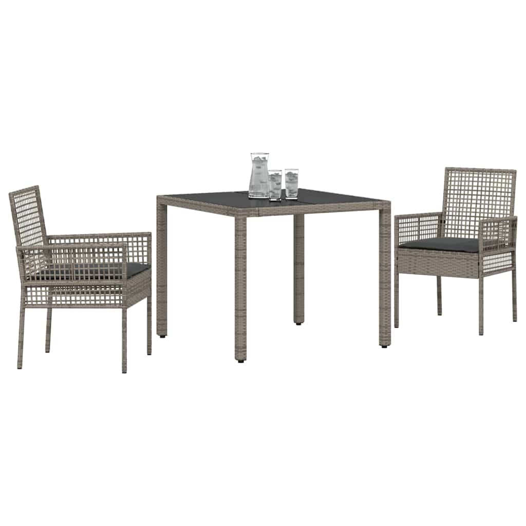 Garten Essgruppe 3 stk. Grau Poly-Rattan