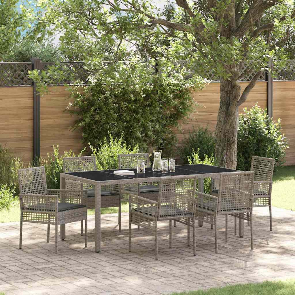 Garten Essgruppe 7 Stk. Grau Poly-Rattan