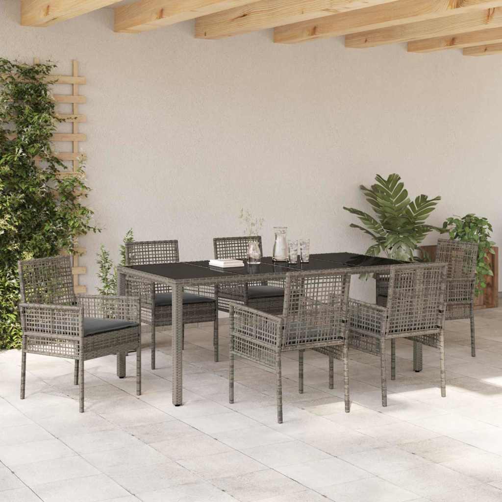 Garten Essgruppe 7 pcs Grau Poly-Rattan