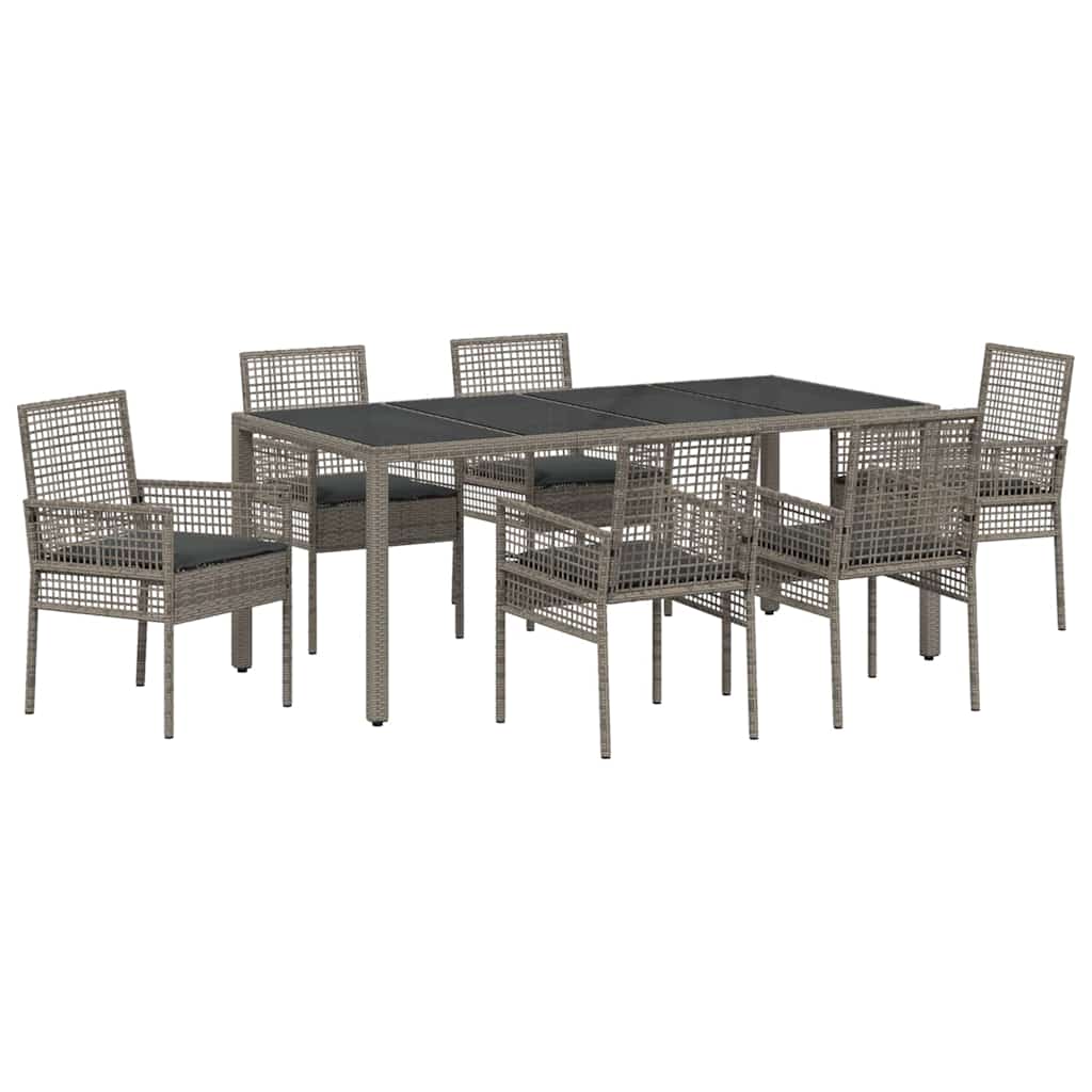 Garten Essgruppe 7 Stk. Grau Poly-Rattan