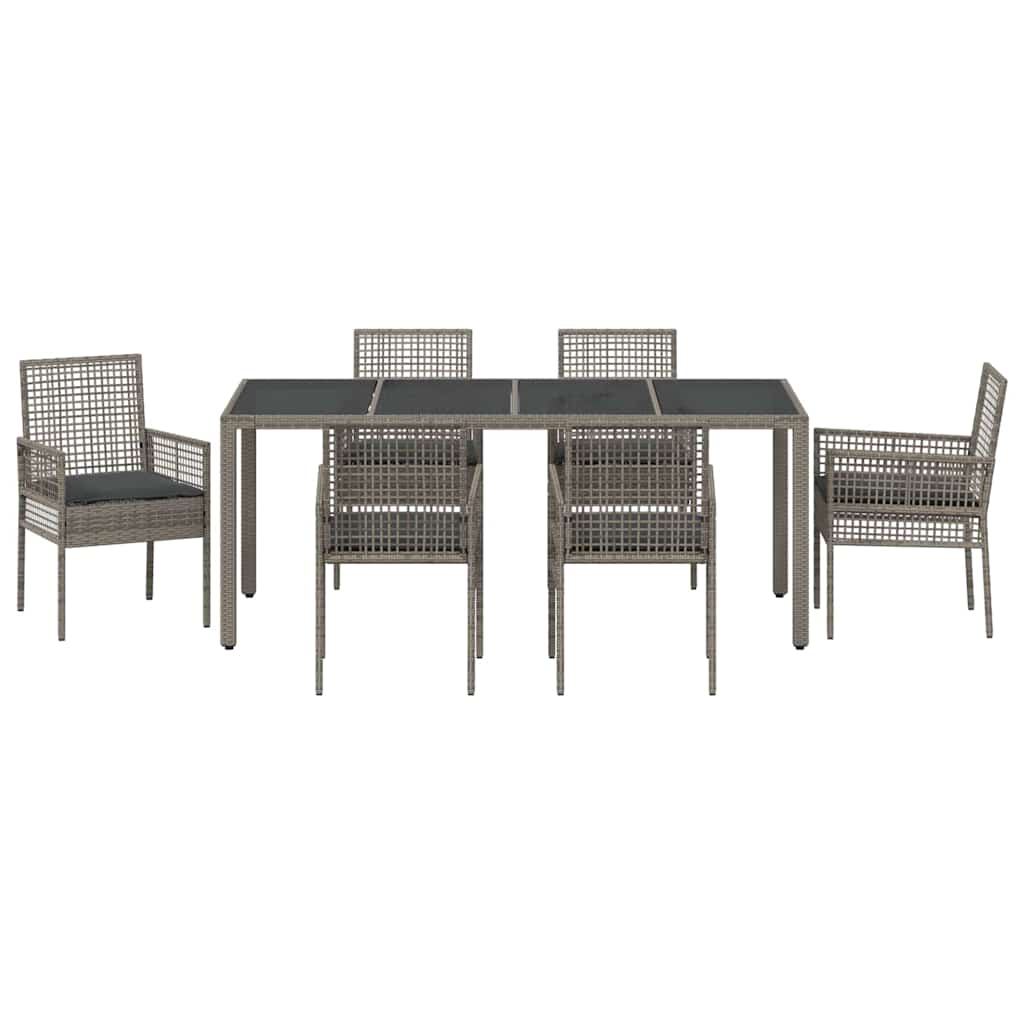 Garten Essgruppe 7 Stk. Grau Poly-Rattan