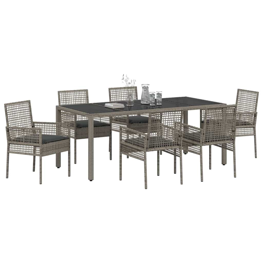 Garten Essgruppe 7 pcs Grau Poly-Rattan