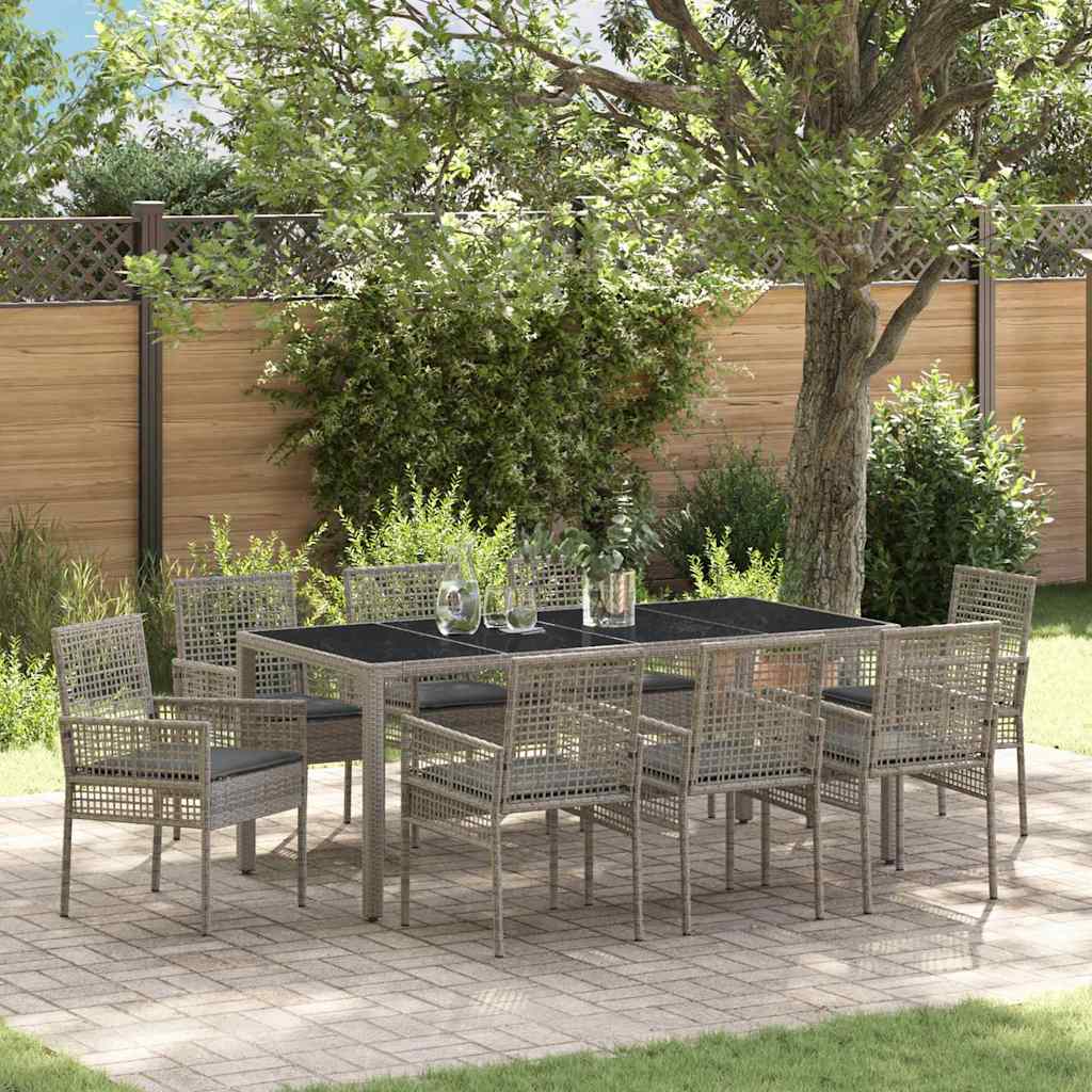 Garten Essgruppe 9 stk. Grau Poly-Rattan