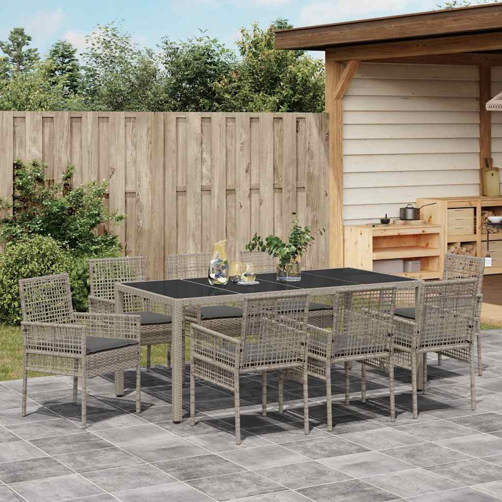 Garten Essgruppe 9 stk. Grau Poly-Rattan