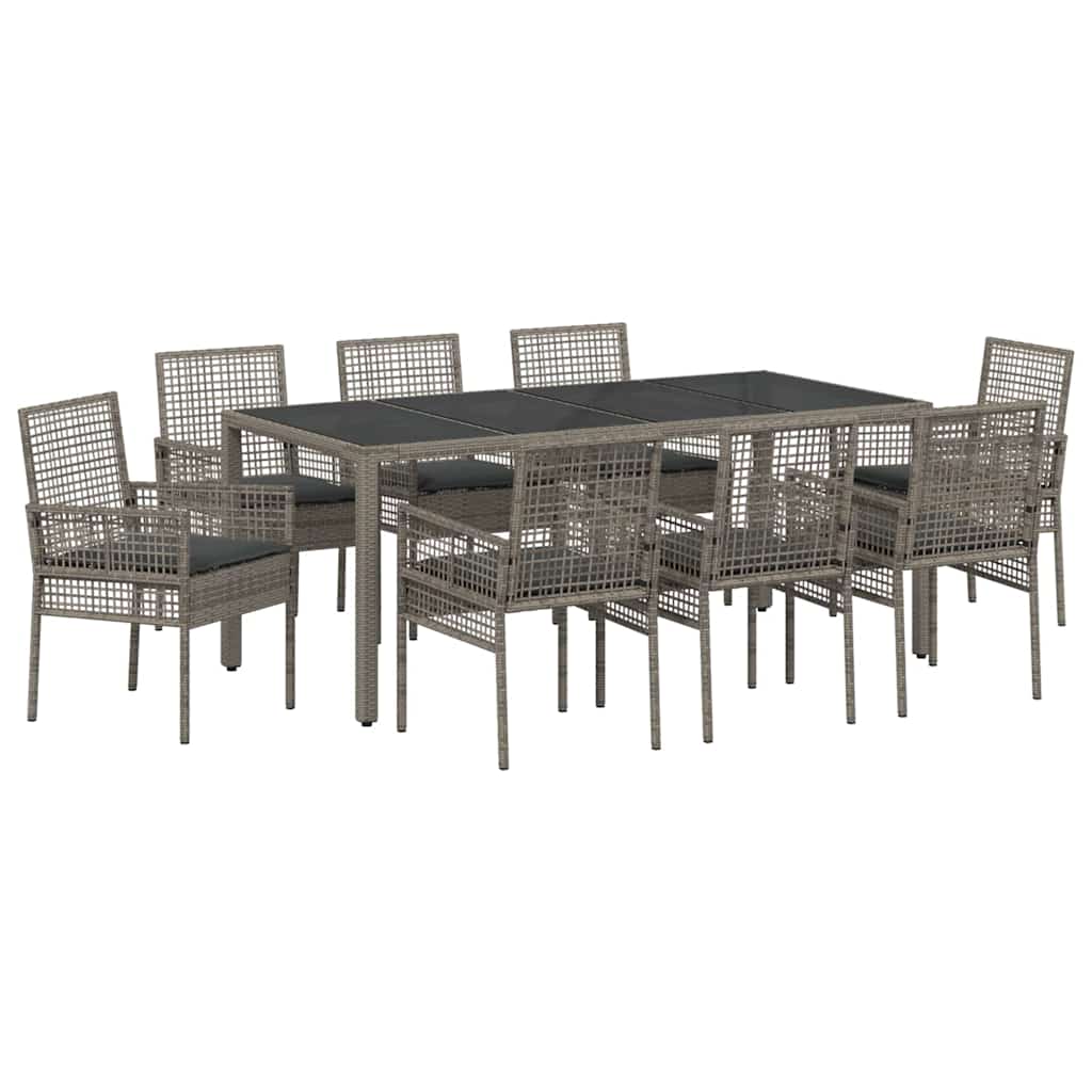 Garten Essgruppe 9 stk. Grau Poly-Rattan