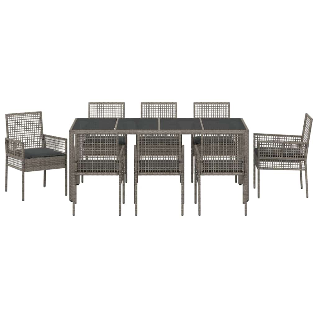 Garten Essgruppe 9 stk. Grau Poly-Rattan