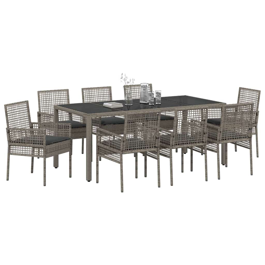 Garten Essgruppe 9 stk. Grau Poly-Rattan